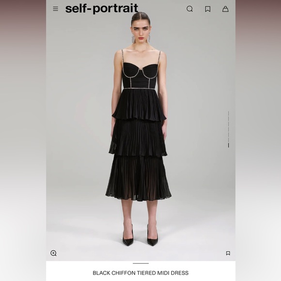 Self portrait BLACK CHIFFON TIERED MIDI DRESS size us2